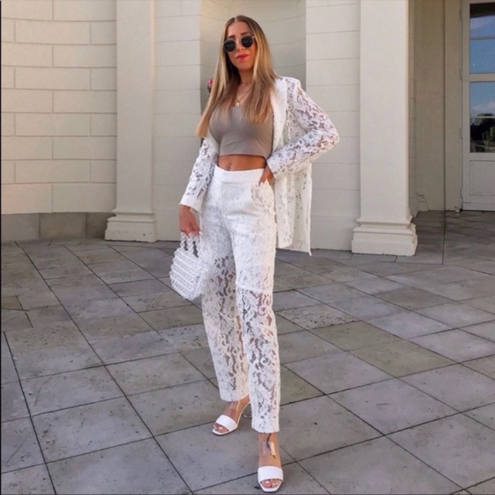 Zara Lace Pants Pockets White S 161/AN - Picture 3 of 5